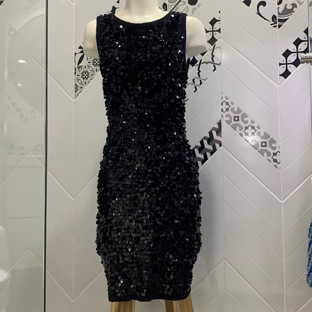 Like 🆕🌸VTG 90’ Beautiful Hand Sewn Sequins Little Black Dress - Picture 5 of 17